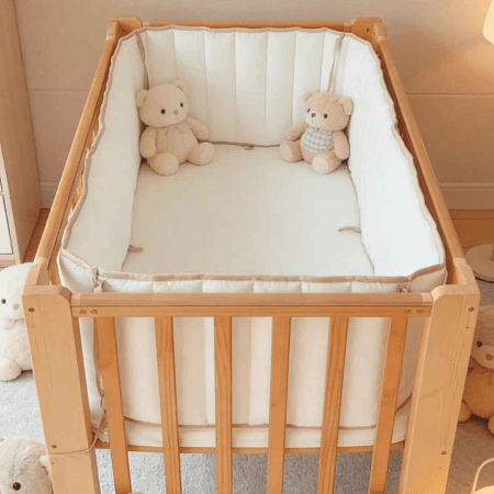 tour-de-lit-creme-berceau-bois-vue-dessus-oursons-installes-douce-veillance