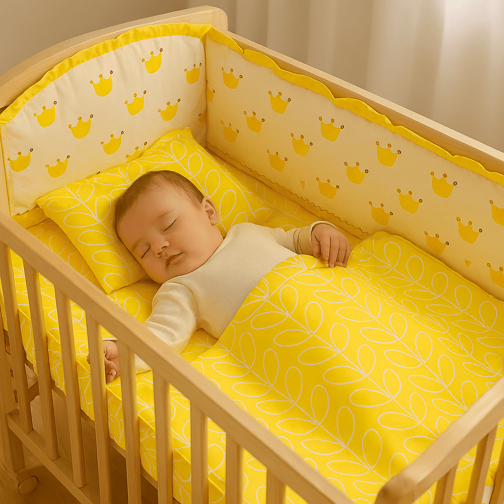 tour-de-lit-fond-blanc-avec-motif-courones-jaune-bebe-endormit-reveenclos