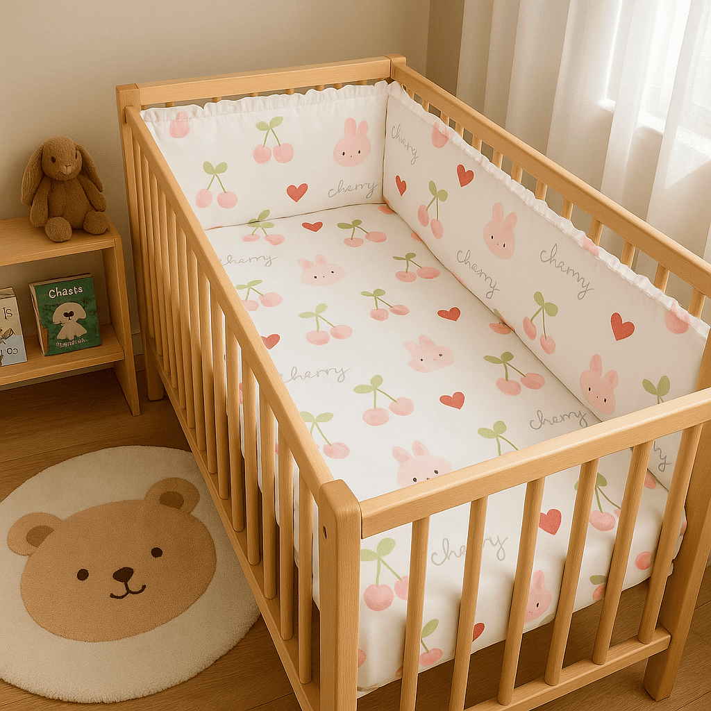 tour-de-lit-motif-cerise-couleur-rose-rouge-dans-berceau-cosibebe