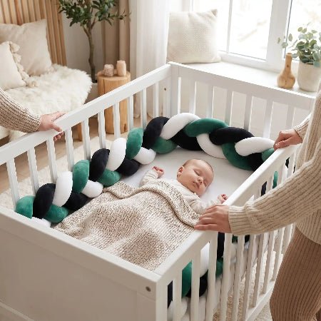 tour-de-lit-tresse-3m-vert-noir-blanch-bebe-endormi-berceau-blanc-parents-moment-apaisantnoue-serenite