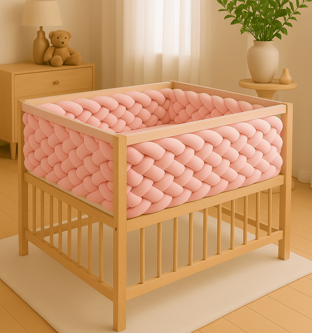 tour-de-lit-tresse-rose-dans-berceau-bois-carré-tresschic