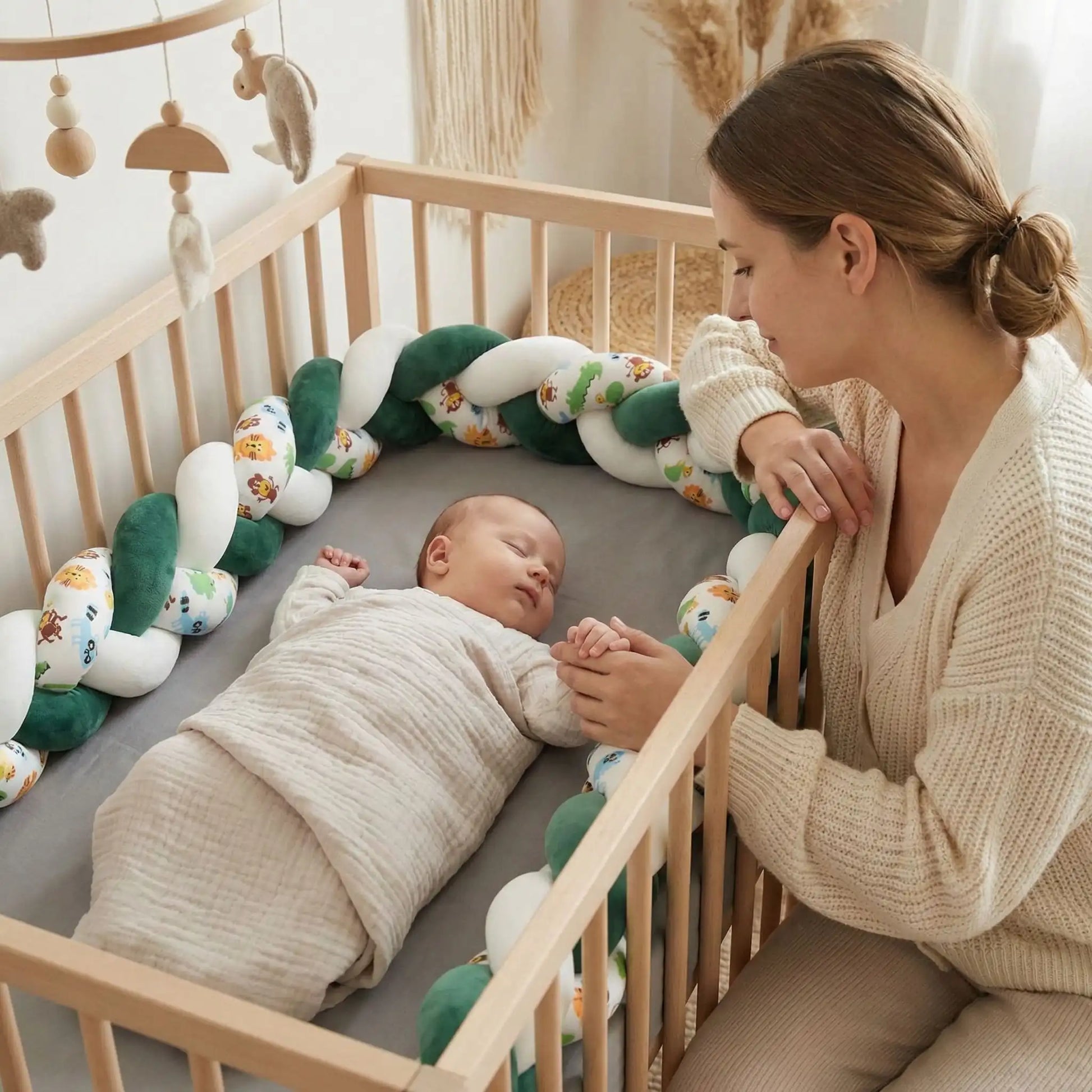 tresse-de-lit-3m-animaux-verts-blancs-chambre-securisee-petale-de-nuage