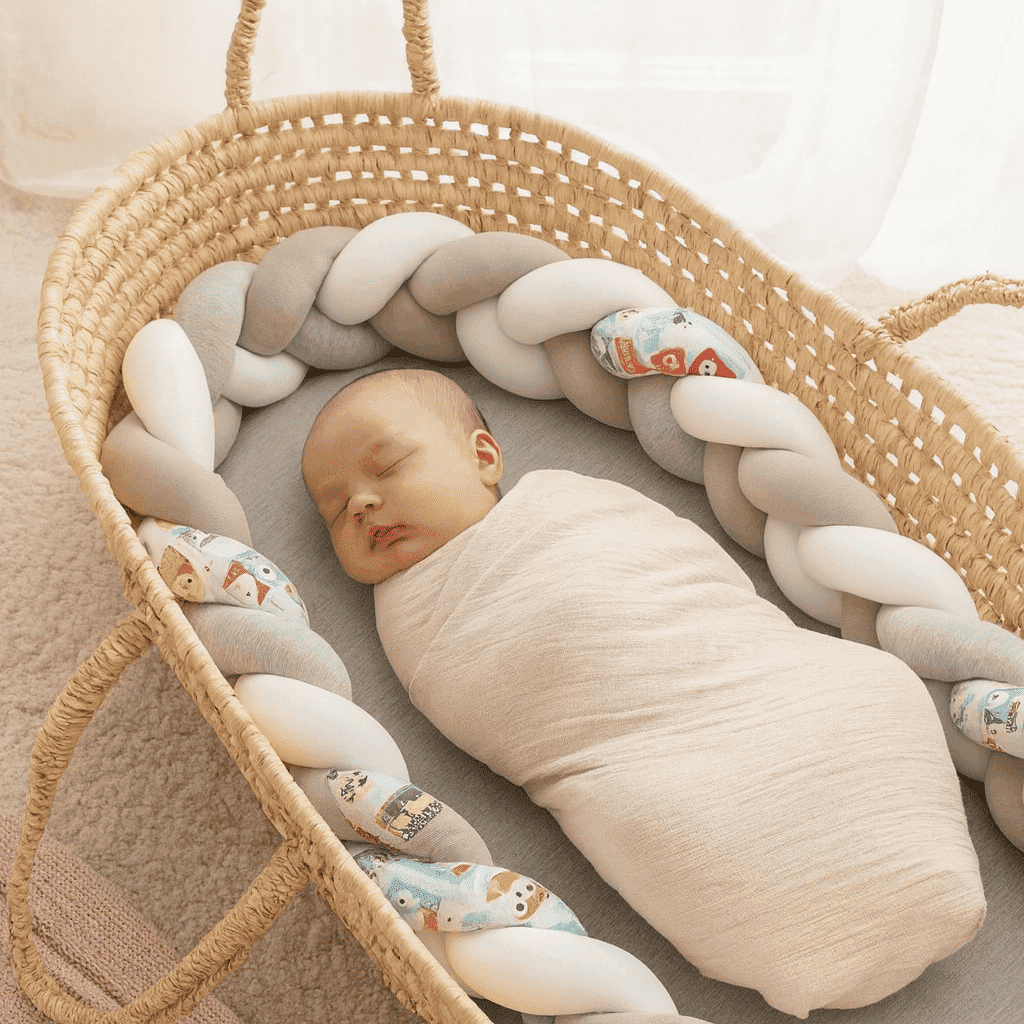 tresse-de-lit-3m-blanc-gris-imprime-animaux-bebe-endormi-cocoon-gardien