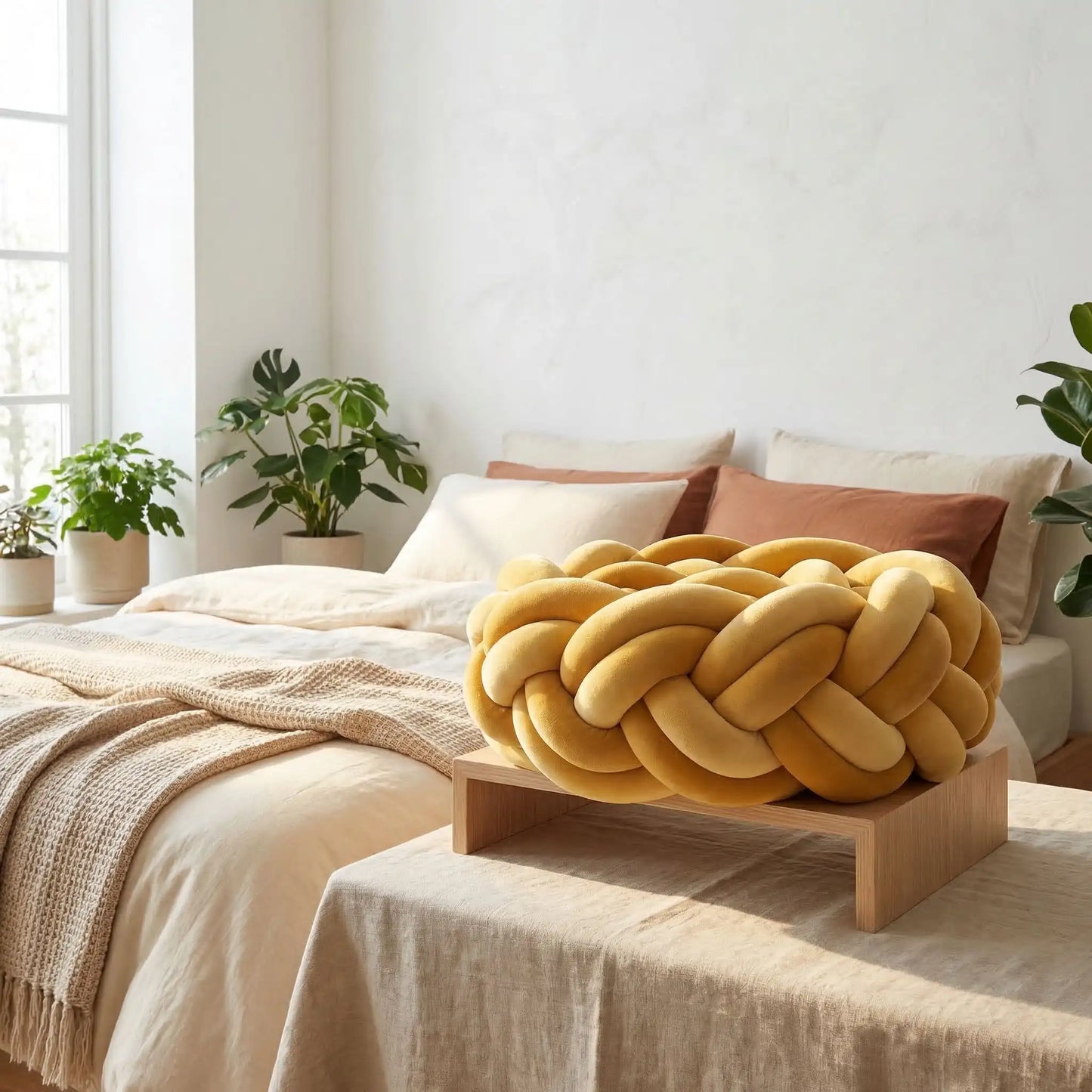 tresse-de-lit-3m-coussin-tresse-jaune-decor-confort-fleurs-de-brume