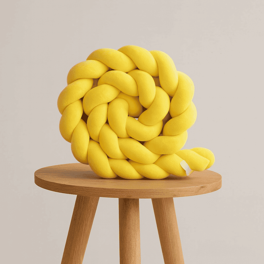 tresse-de-lit-3m-jaune-coilee-sur-tabouret-bois-design-douceur-decoration-confort-bouclier-bebe