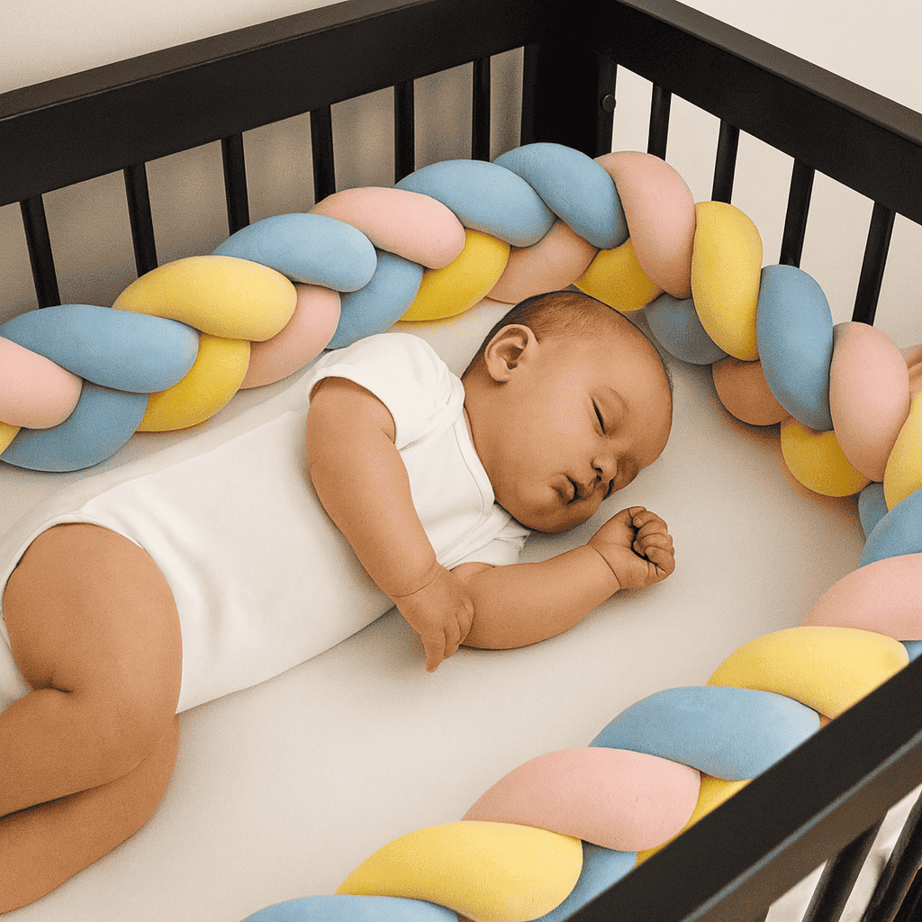 tresse-de-lit-3m-pastel-autour-bebe-endormi-berceau-noir-douceur-securite-confort-doux-rempart