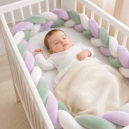 tresse-de-lit-3m-bebe-endormi-berceau-rond-teal-moutarde-blanc-confort-nurserie-cocon-coton