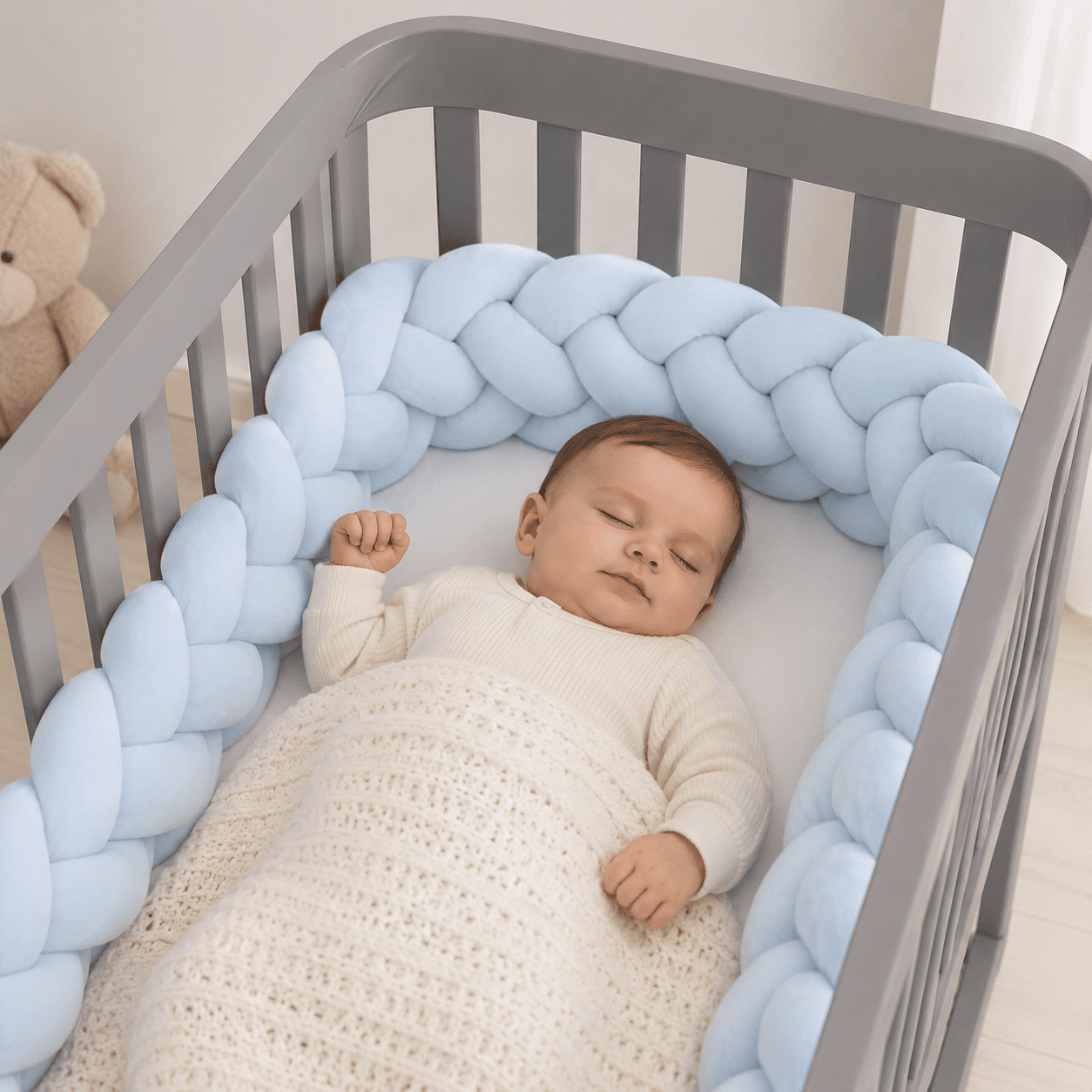 tresse-de-lit-4m-bebe-endormi-berceau-gris-tresse-bleue-nursery-douceur-velours-securisom