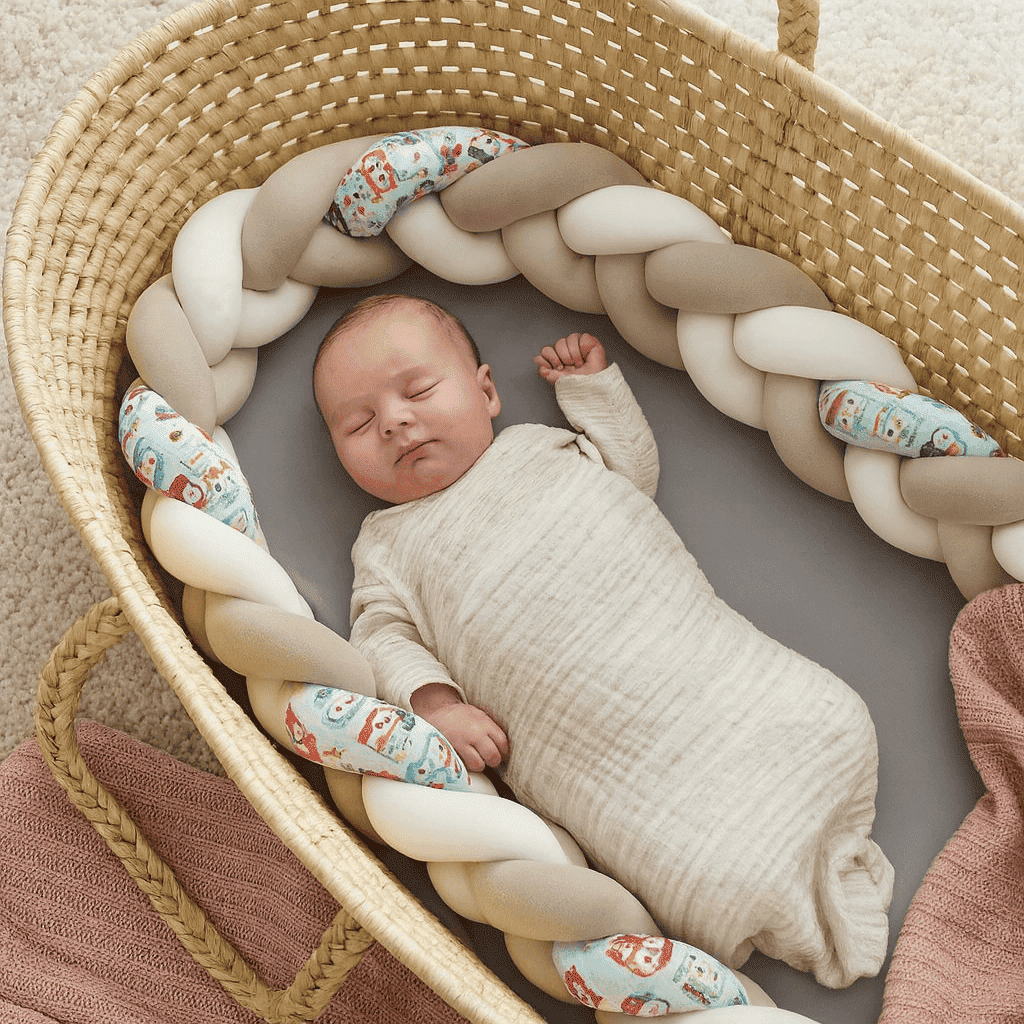 tresse-de-lit-4m-gris-blanc-imprime-animaux-nid-douillet-securite-nid-serenite