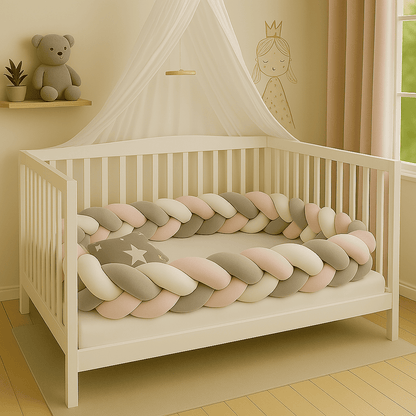 tresse-de-lit-4m-gris-rose-blanc-dans-bercceau-blanc-Berceuse
