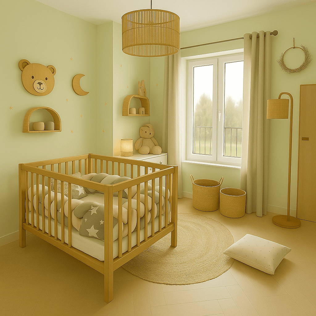 tresse-de-lit-4m-gris-rose-blanc-dans-berceau-en-bois-Berceuse