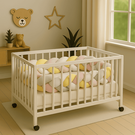 tresse-de-lit-4m-rose-blanc-jaune-dans-bercceau-blanc-Berceuse