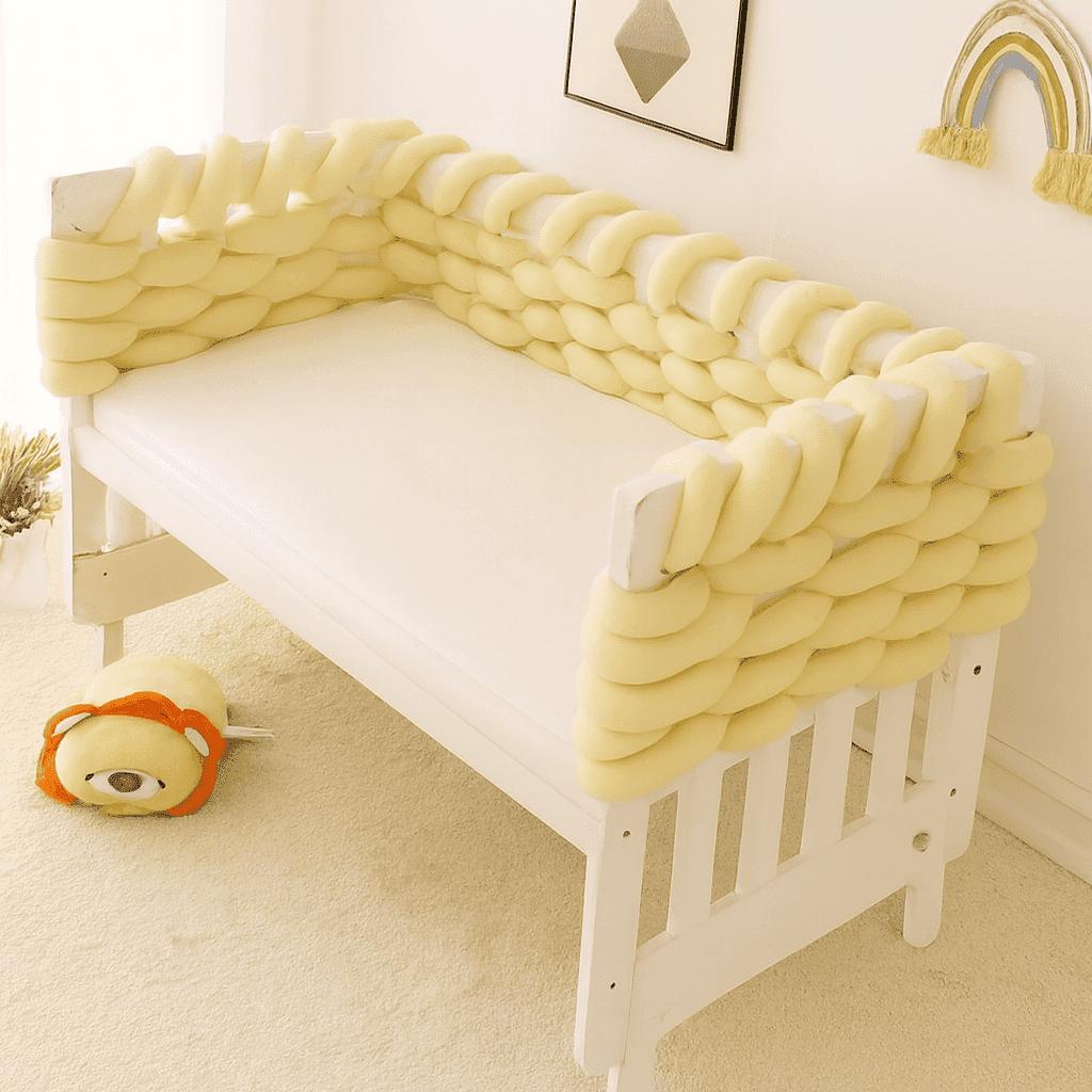 tresse-de-lit-5m-barriere-jaune-pastel-rembourree-securite-nurserie-neige-rosee