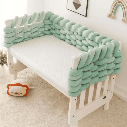 tresse-de-lit-5m-bumper-vert-menthe-matelas-blanc-nurserie-ruban-ambre