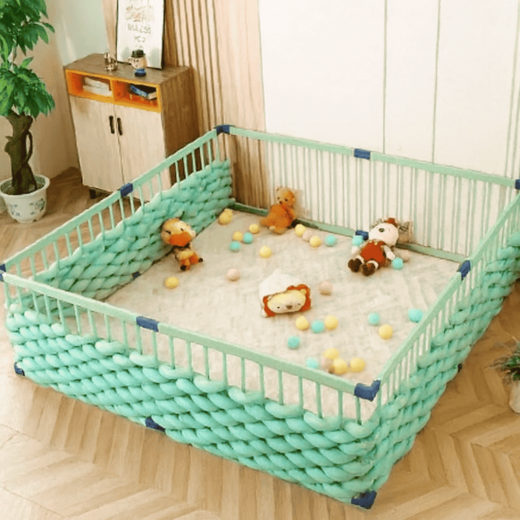 tresse-de-lit-5m-parc-bebe-vert-rembourre-avec-jouets-ruban-ambre