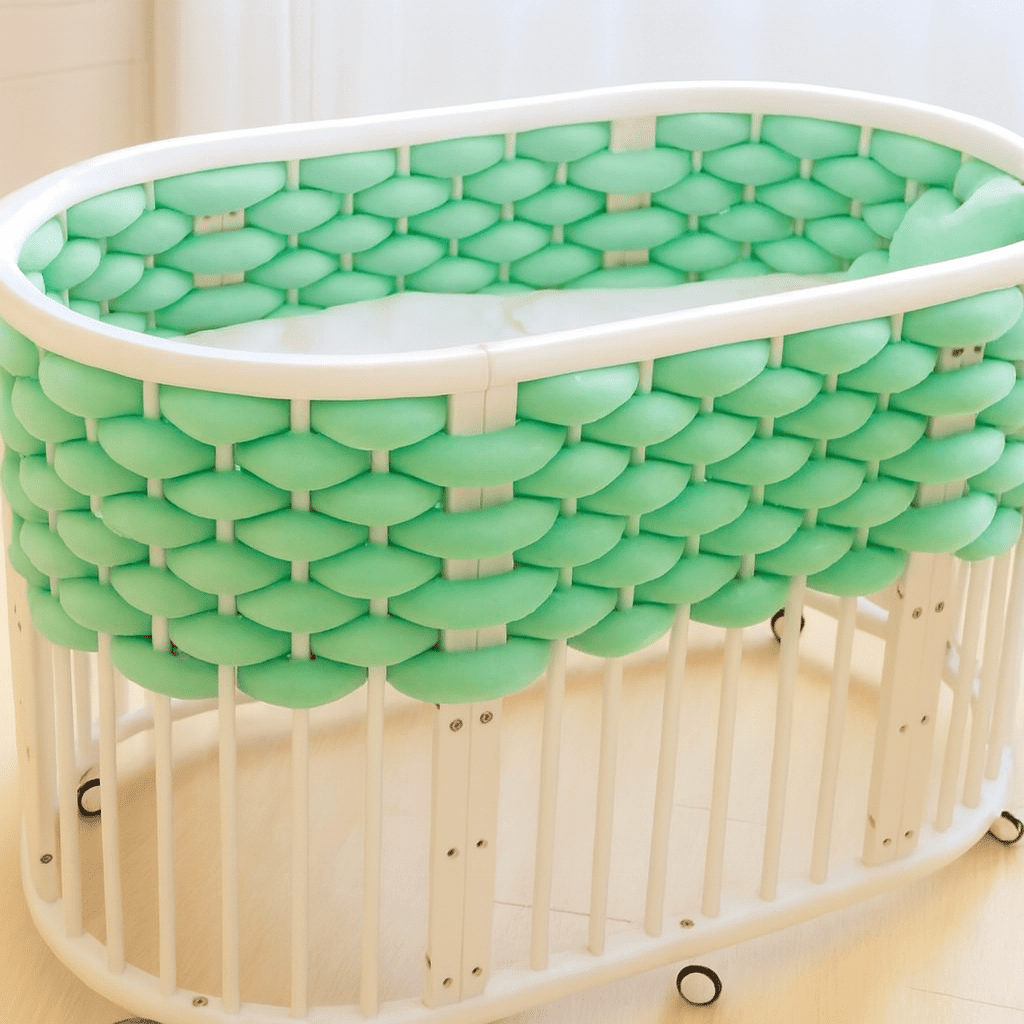 tresse-de-lit-5m-verte-plush-tissee-sur-berceau-blanc-decoration-chambre-bebe-protection-totale