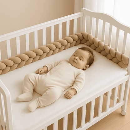 tresse-de-lit-bebe-beige-berceau-blanc-bebe-endormi-plume-de-reve