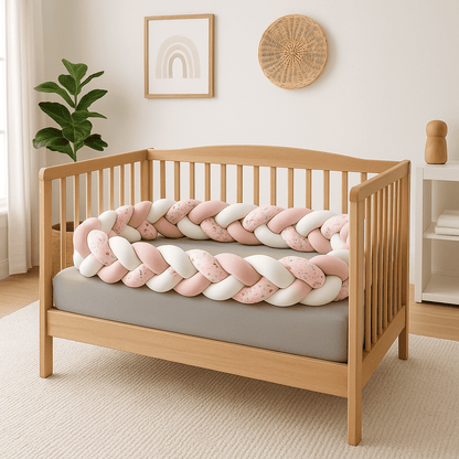 tresse-de-lit-bebe-blanc-rose-simple-fleuri-dans-berceau-en-bois-petit-nid