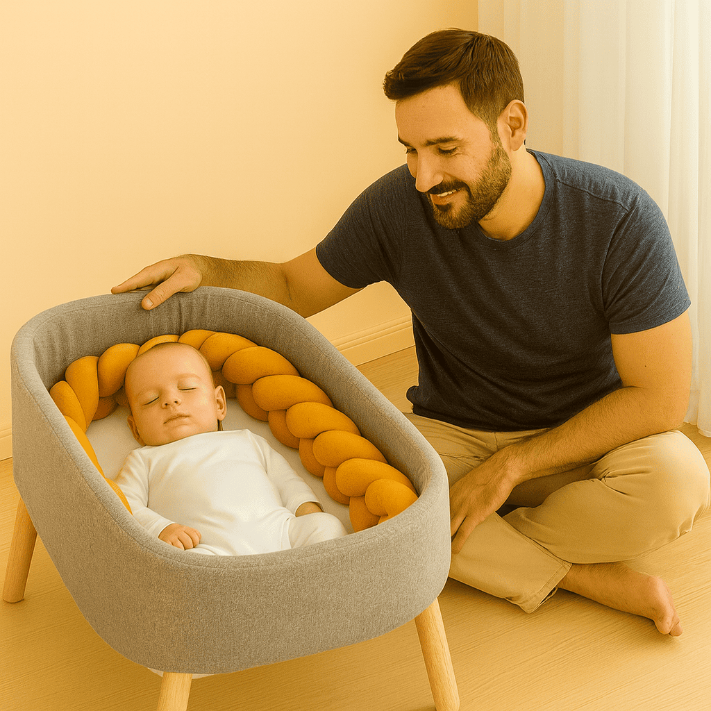 tresse-de-lit-bebe-endormi-dans-couffin-et-parent-a-cote-reve-d-enfant