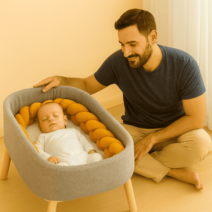 tresse-de-lit-bebe-endormi-dans-couffin-et-parent-a-cote-reve-d-enfant