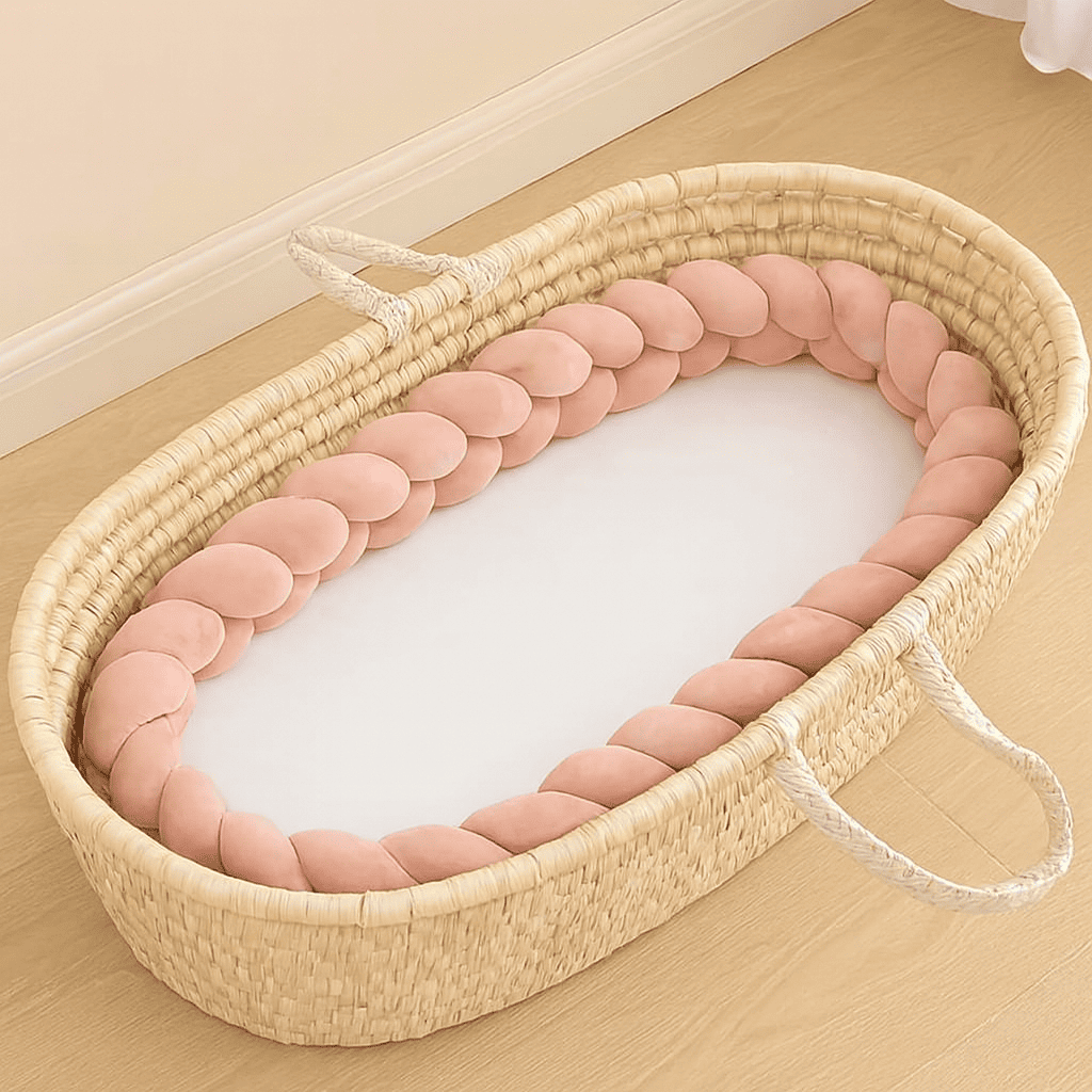 tresse-de-lit-bebe-rose-dans-couffin-en-osier-naturel-murmure-de-coton