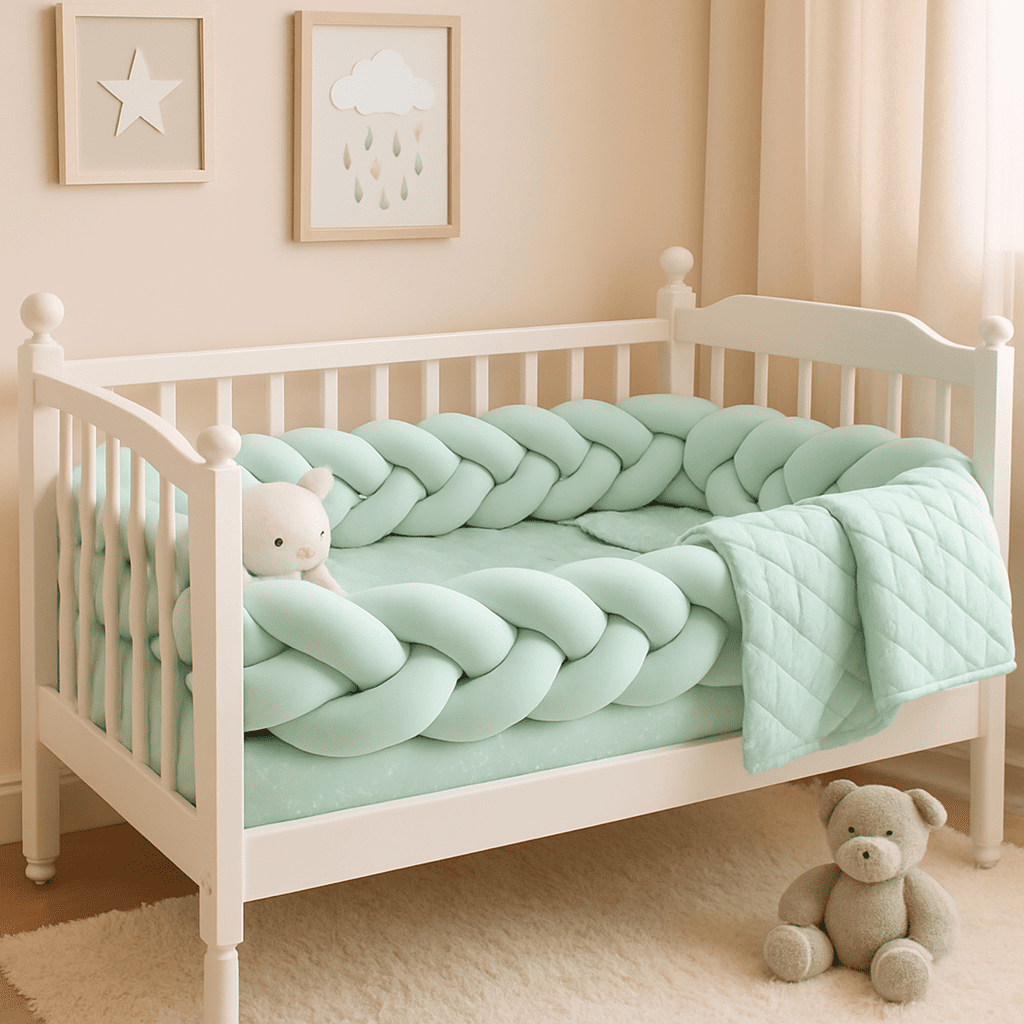 tresse-de-lit-bebe-vert-menthe-pale-dans-berceau-blanc-vertnature
