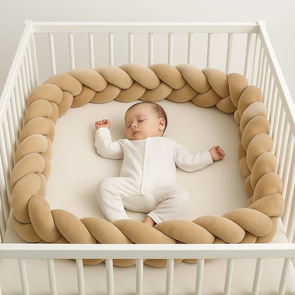 tresse-de-lit-beige-dans-lit-blanc-avec-bebe-qui-dort-olivebeige