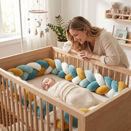 tresse-de-lit-cabane-4m-bebe-serein-dans-berceau-bois-maman-attentive-caresse-tressee