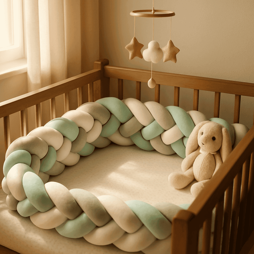 tresse-de-lit-gris-blanc-vert-dans-berceau-tresselune