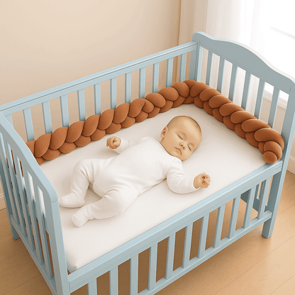 tresse-de-lit-marron-bebe-dormant-lit-bleu-securite-nurserie-apaisante-nuit-magique