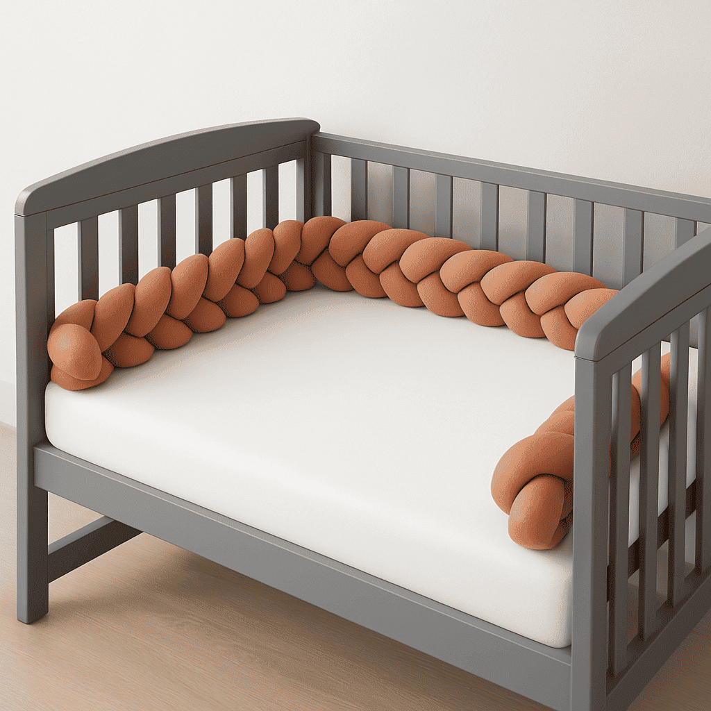 tresse-de-lit-marron-dans-lit-bebe-gris-avec-matelas-blanc-nuit-magique