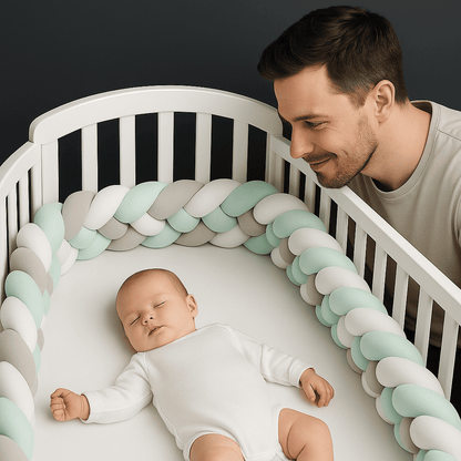 tresse-tour-de-lit-3m-gris-vert-blanc-bebe-serein-papa-qui-admire-securite-maximale