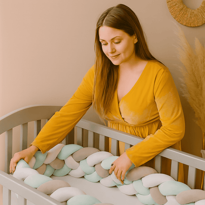 tresse-tour-de-lit-3m-gris-vert-blanc-quatre-brins-dans-berceau-maman-qui-ajuste-securite-maximale