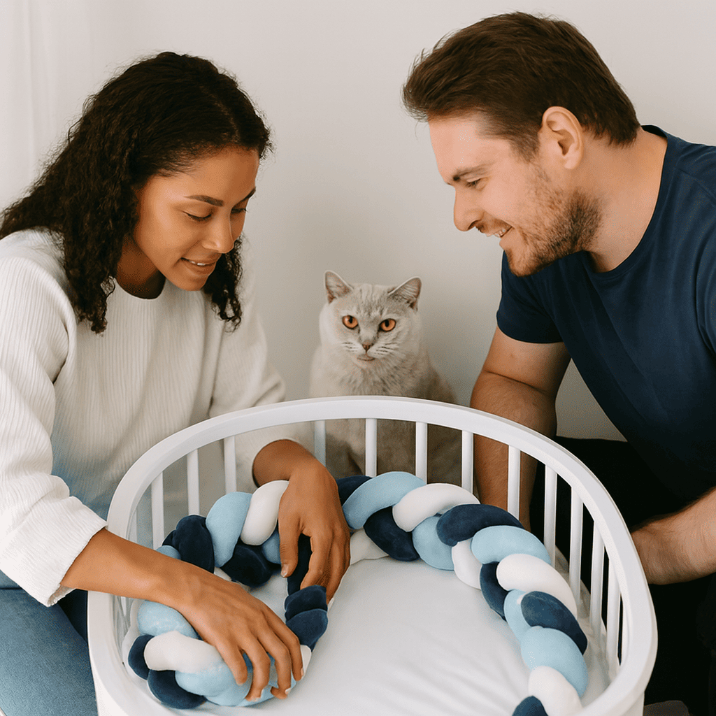 tuto tresse de lit 3m pastel bleu blanc berceau avec chat et parents nidoux